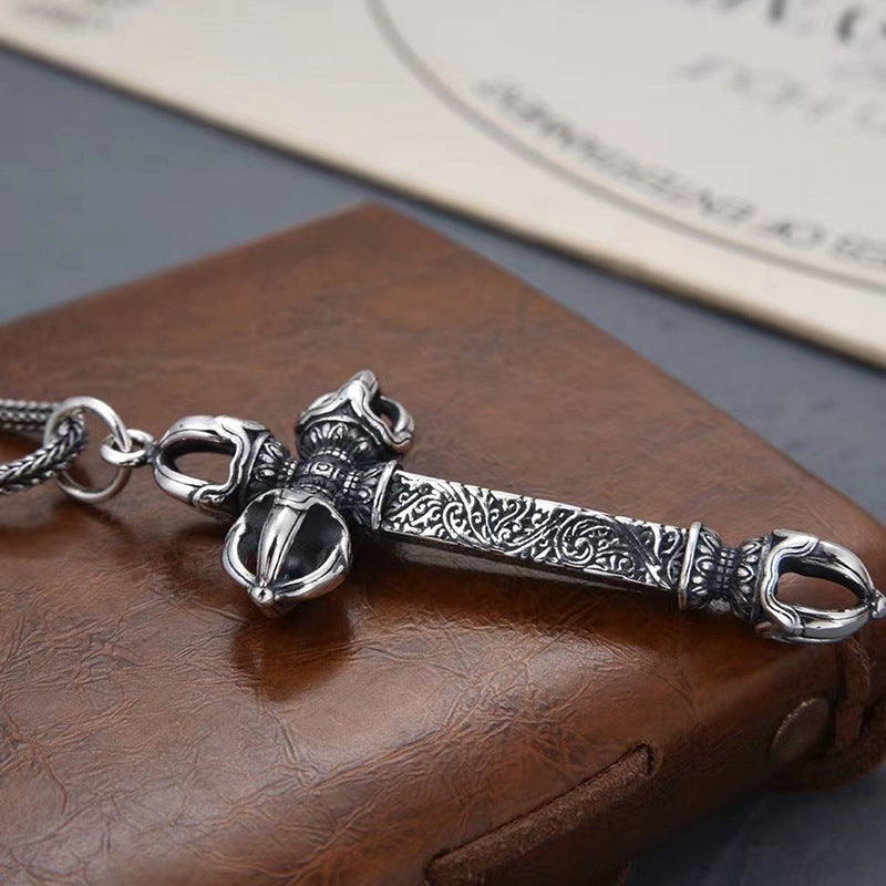 Collier Vintage en Argent 925 – Pendentif Vajra, Chaîne 60 cm