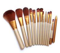 Set of 12 Makeup Brushes – Wooden Handle &amp; Metal Pouch