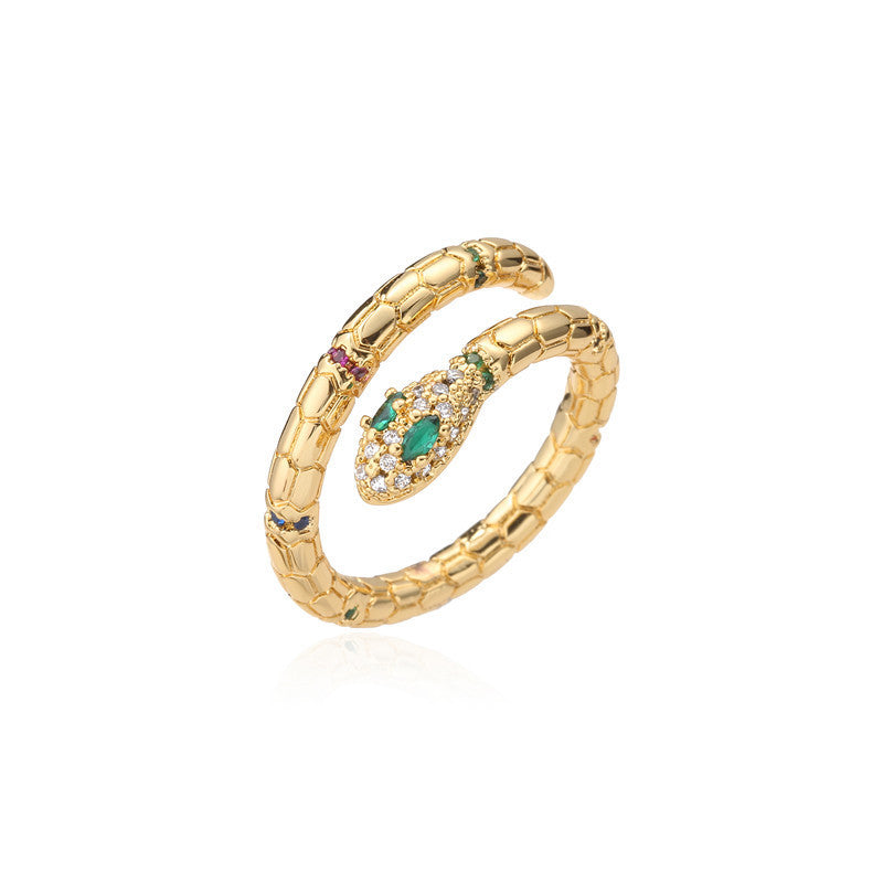 Gold Snake Ring – Adjustable CZ Shine (Women)