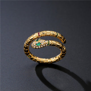 Gold Snake Ring – Adjustable CZ Shine (Women)