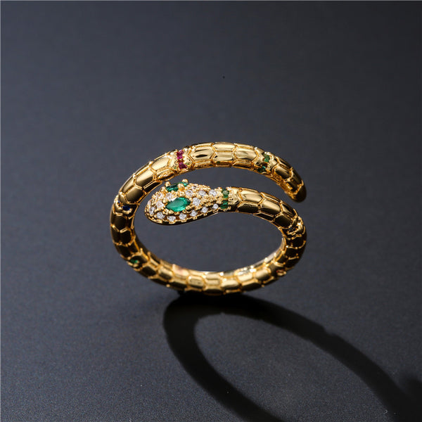 Gold Snake Ring – Adjustable CZ Shine (Women)