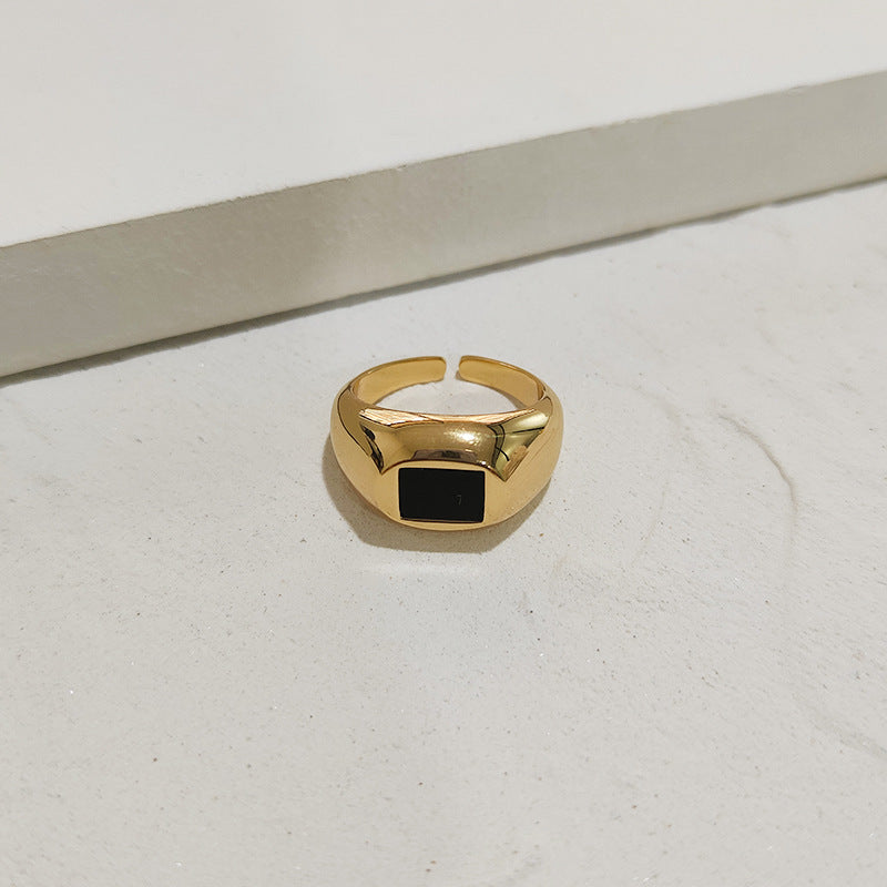 Bague Minimaliste Noire – Forme Ronde ou Carrée (Ouverture Ajustable)