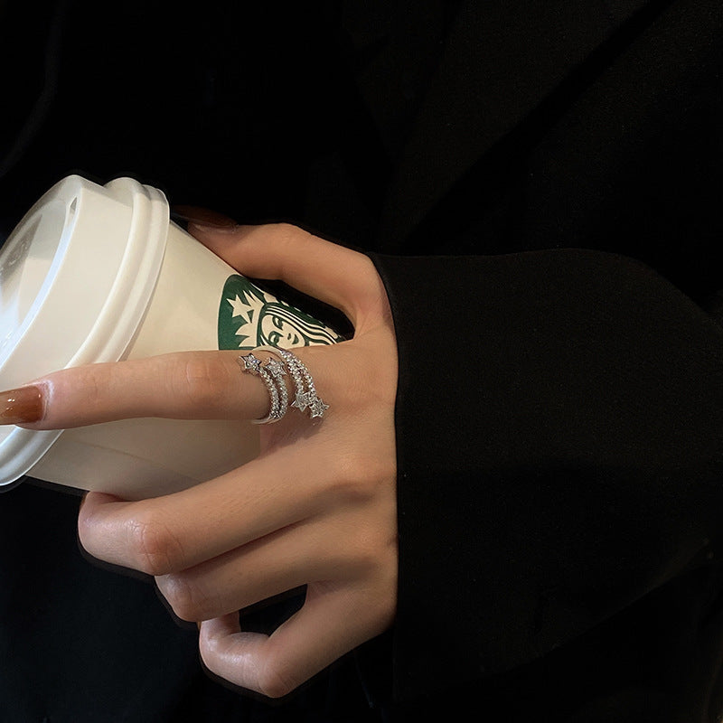 Bague Étoile Zircon Multicouche – Argenté (Ajustable)