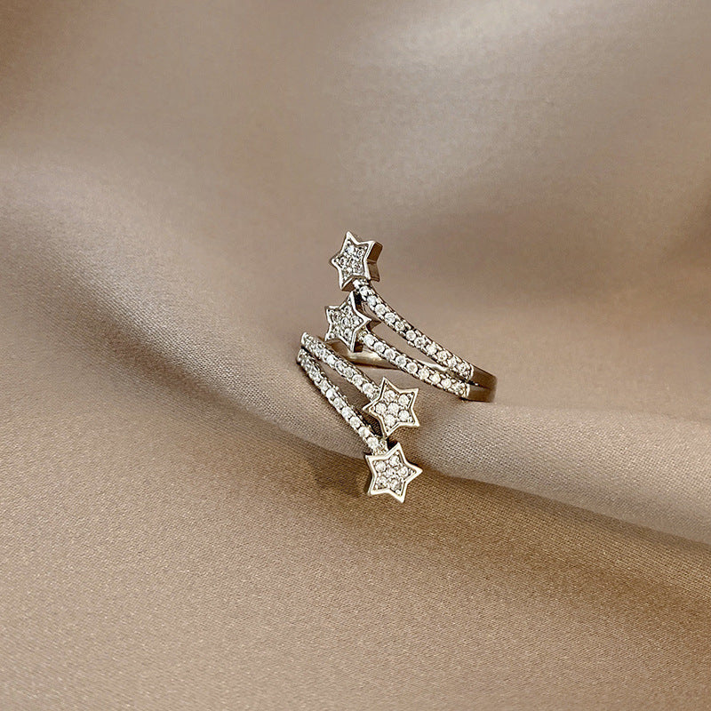 Bague Étoile Zircon Multicouche – Argenté (Ajustable)