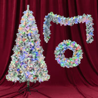 Snowy Christmas Tree 180cm – Prestige Pre-Lit Set with Garland and Wreath