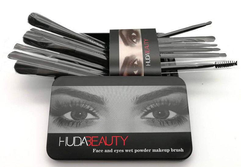 Coffret 12 Pinceaux Maquillage – Manche Bois & Pochette Métal