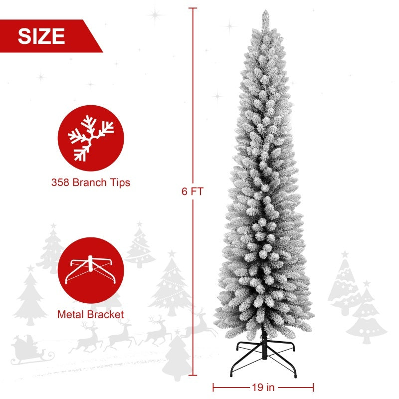 Pencil” Snow-Flocked Christmas Tree – Space-Saving Silhouette (6–7 ft)