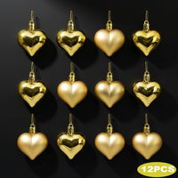 Christmas Heart Ornaments – Collection of 12 Precious Pendants in Gold, Silver, Rose Gold and Red