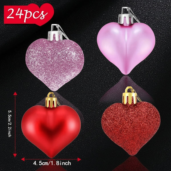 Christmas Heart Ornaments – Collection of 12 Precious Pendants in Gold, Silver, Rose Gold and Red