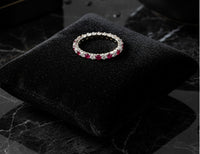 Row Diamond Ring – Red Sapphire Look (Platinum-Plated 925)