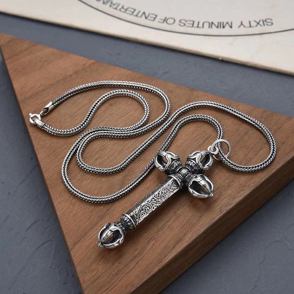 Vintage 925 Silver Necklace - Vajra Pendant, 60 cm Chain