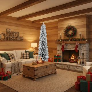 Pencil” Snow-Flocked Christmas Tree – Space-Saving Silhouette (6–7 ft)