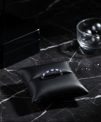 Row Diamond Ring – Red Sapphire Look (Platinum-Plated 925)