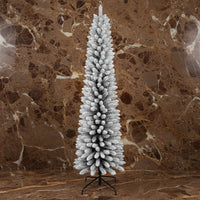 Pencil” Snow-Flocked Christmas Tree – Space-Saving Silhouette (6–7 ft)