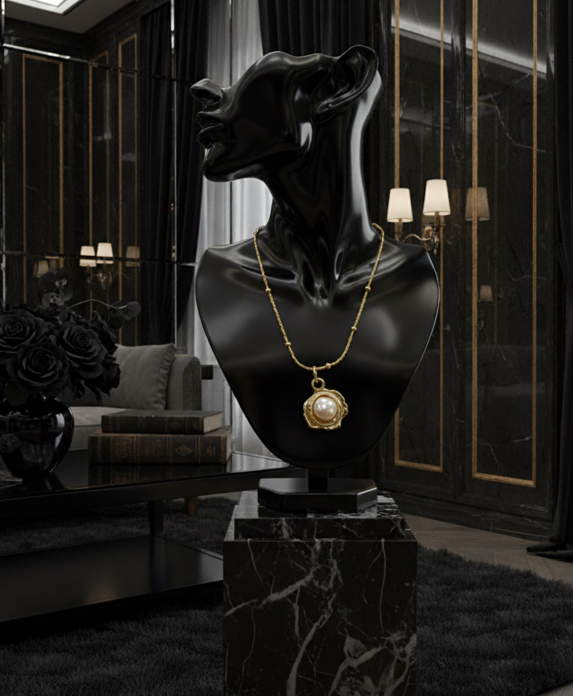 Collier Perles Baroques – Acier Titane (Color Guard)