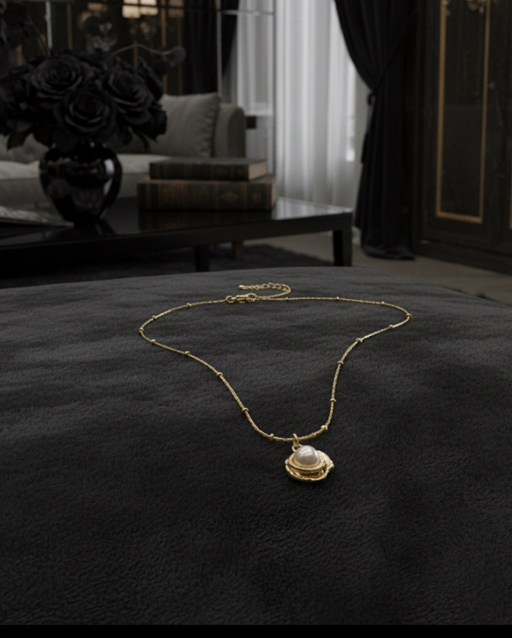 Collier Perles Baroques – Acier Titane (Color Guard)