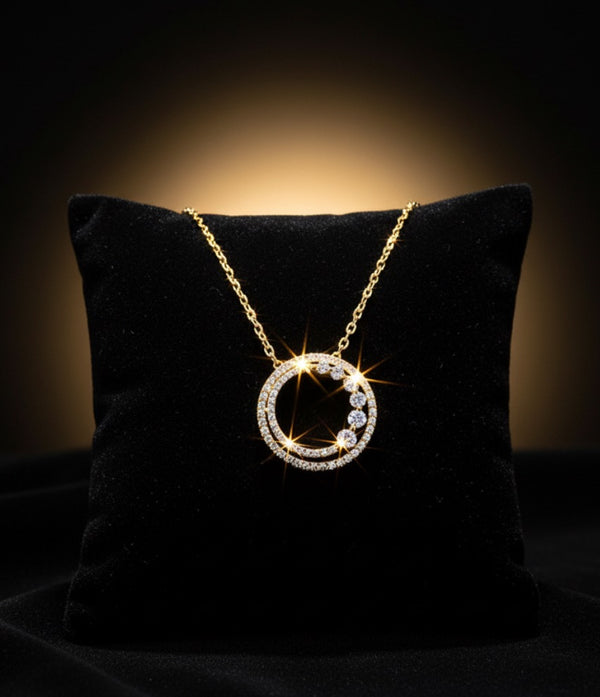Round Diamond Necklace in 18K Gold &amp; Rose Gold