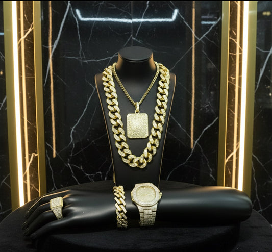 Hiphop hiphop full diamond cuban necklace men set