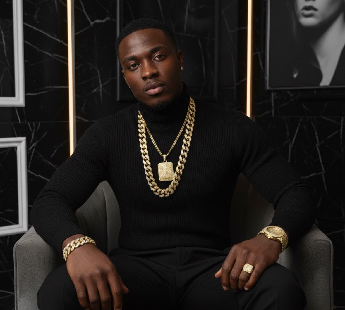 Hiphop hiphop full diamond cuban necklace men set