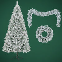 Snowy Christmas Tree 180cm – Prestige Pre-Lit Set with Garland and Wreath